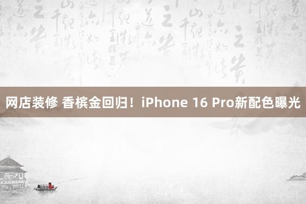 网店装修 香槟金回归！iPhone 16 Pro新配色曝光